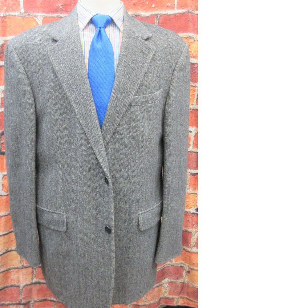 44 LONG- CRICKETEER HERRINGBONE WOOL/CAMEL HAIR/NYLON SPORT COAT GRAY - Picture 4 of 7